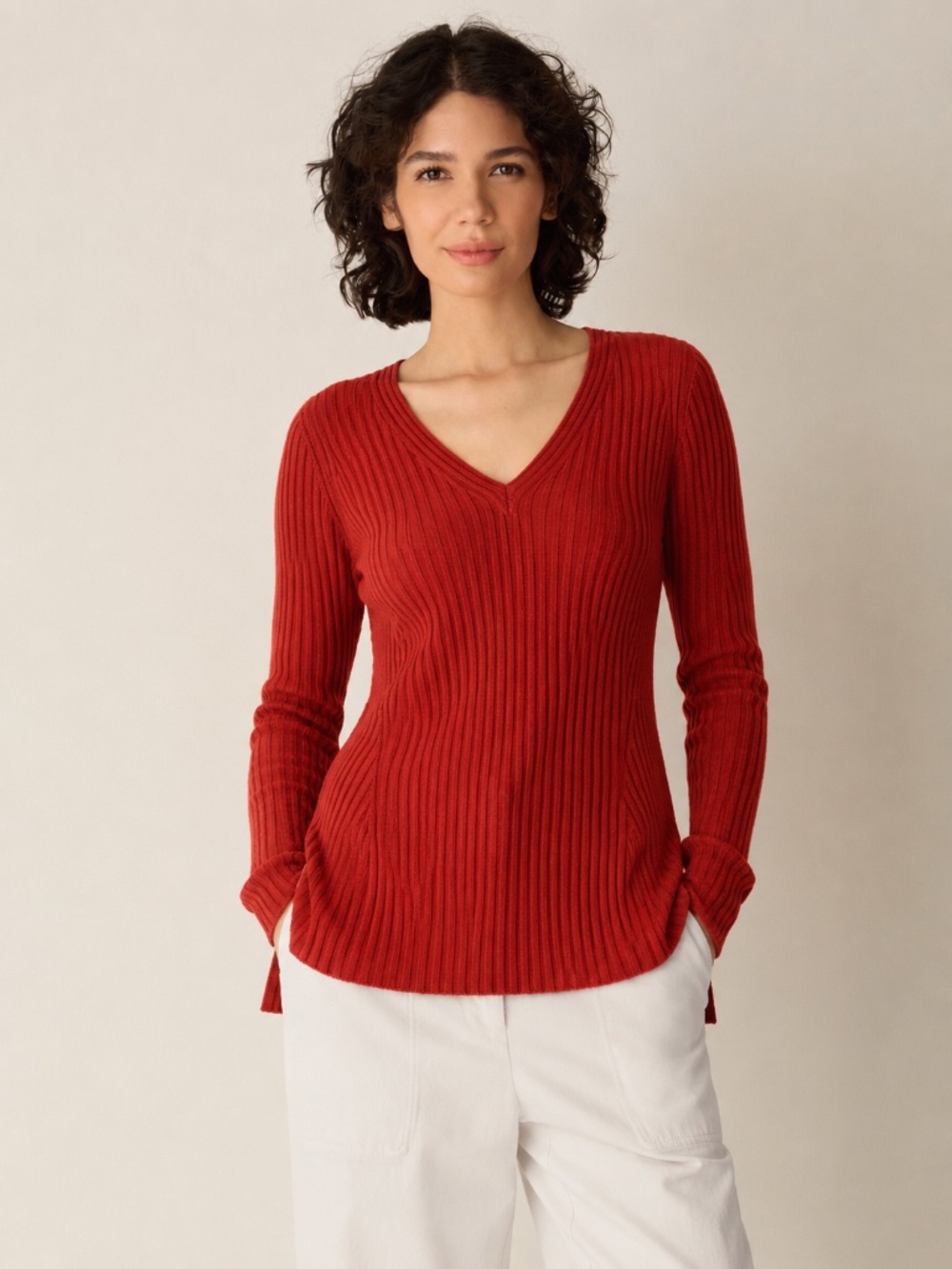 Eileen Fisher 100% Wool Ribbed Sweater Rust Orange Minimalist Women Size XS